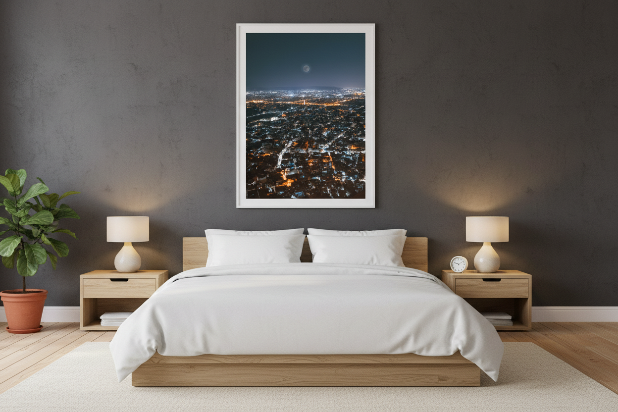 Bedroom - White Frame on Dark Wall