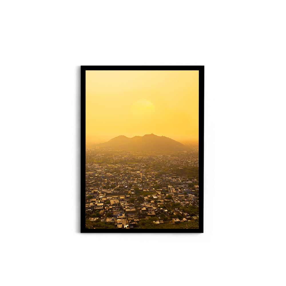 "When Pink Turns Gold"� Jaipur Sunset Aerial - Wall Photo Frame by Jeet Khagram