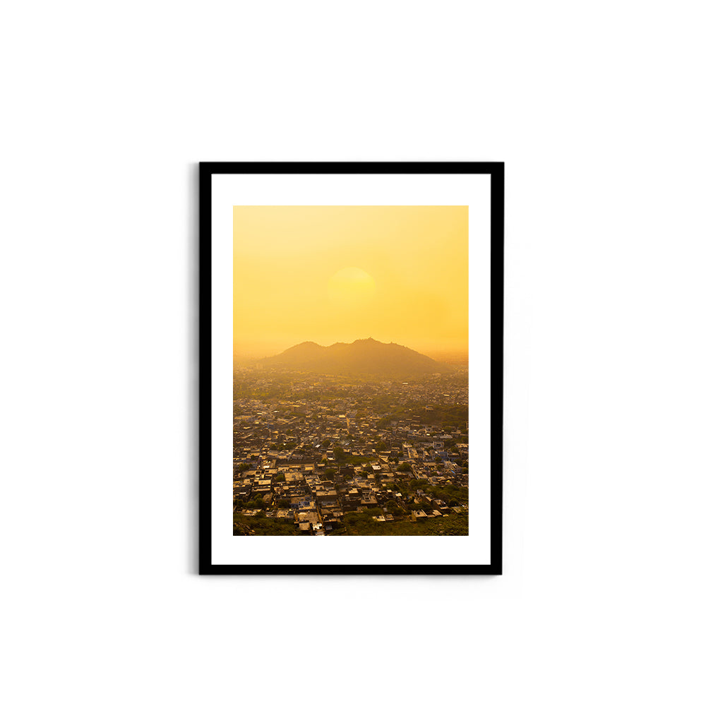 "When Pink Turns Gold"� Jaipur Sunset Aerial - Wall Photo Frame by Jeet Khagram