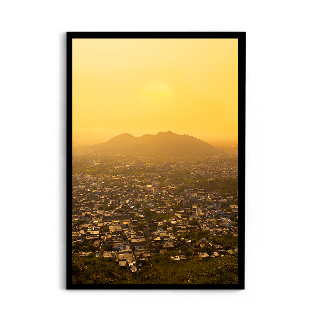 "When Pink Turns Gold"� Jaipur Sunset Aerial - Wall Photo Frame by Jeet Khagram