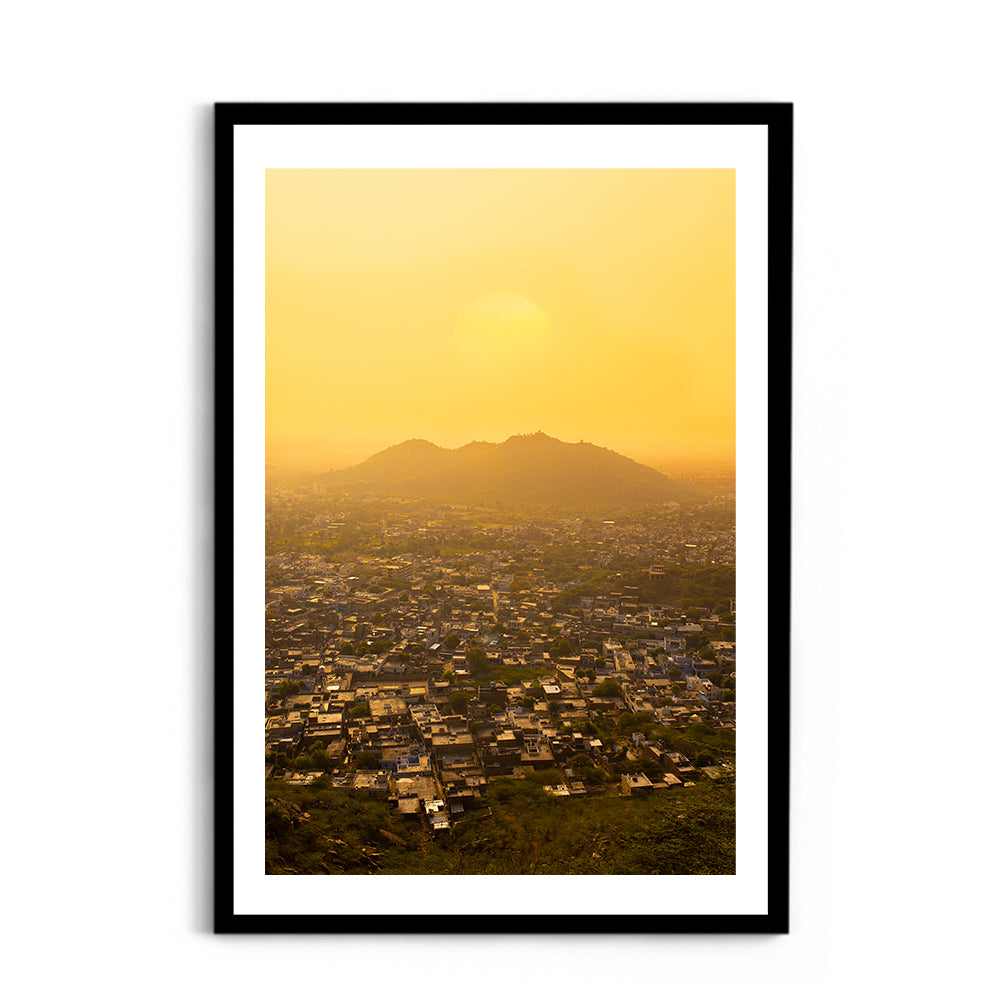 "When Pink Turns Gold"� Jaipur Sunset Aerial - Wall Photo Frame by Jeet Khagram