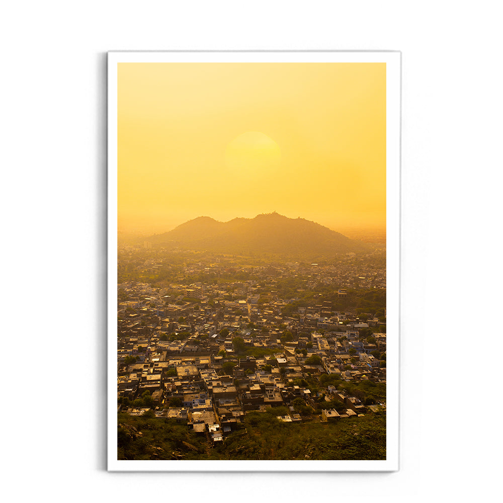 "When Pink Turns Gold"� Jaipur Sunset Aerial - Wall Photo Frame by Jeet Khagram