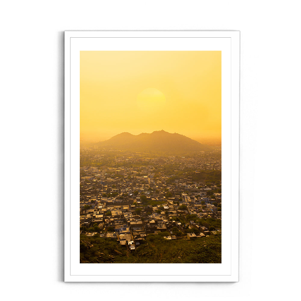 "When Pink Turns Gold"� Jaipur Sunset Aerial - Wall Photo Frame by Jeet Khagram